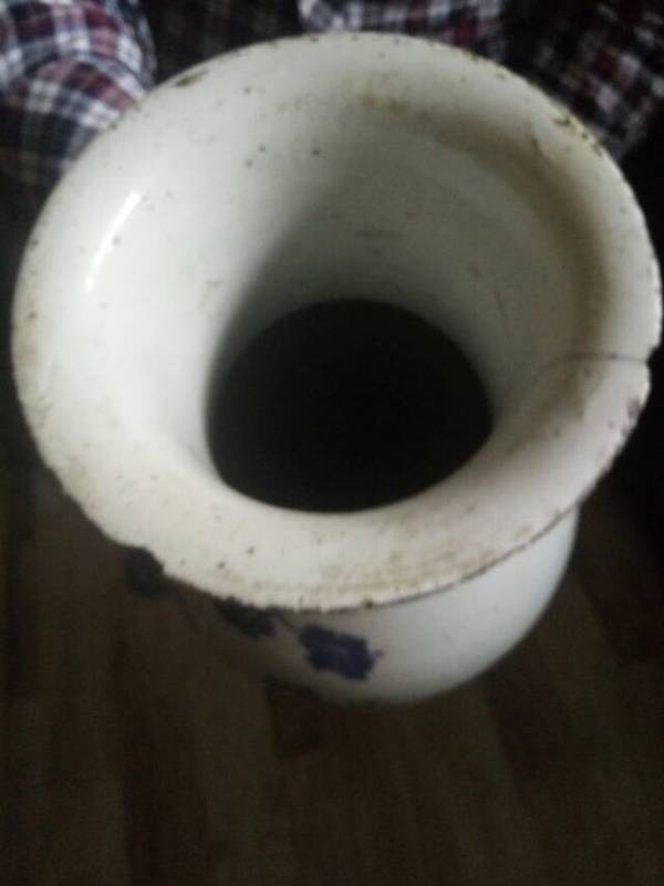 古玩陶瓷清代早期青花陶淵明愛菊圖觀音瓶拍賣,當前價格3666元