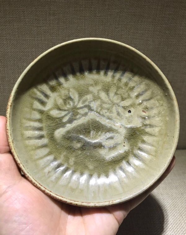 古玩陶瓷元耀州窯青釉印花盤拍賣,當前價格3800元