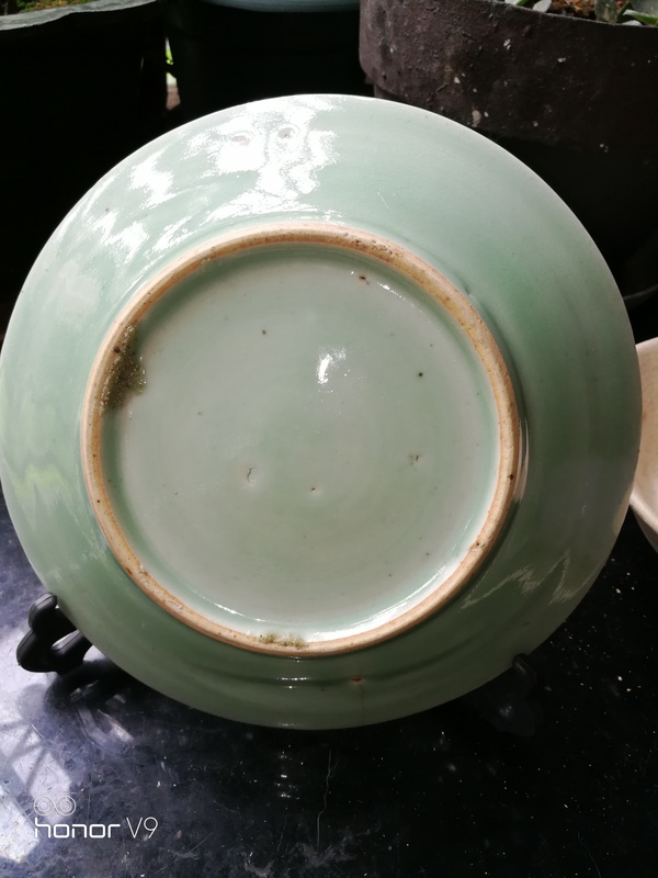 古玩陶瓷豆青釉五福壽盤拍賣,當(dāng)前價(jià)格500元