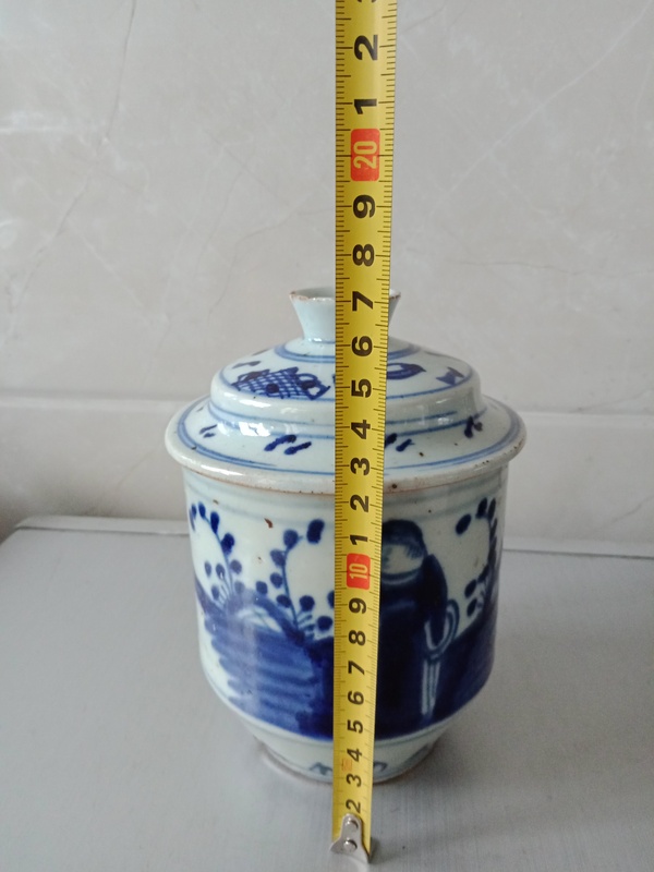 古玩陶瓷清中期青花人物大蓋杯拍賣,當前價格680元