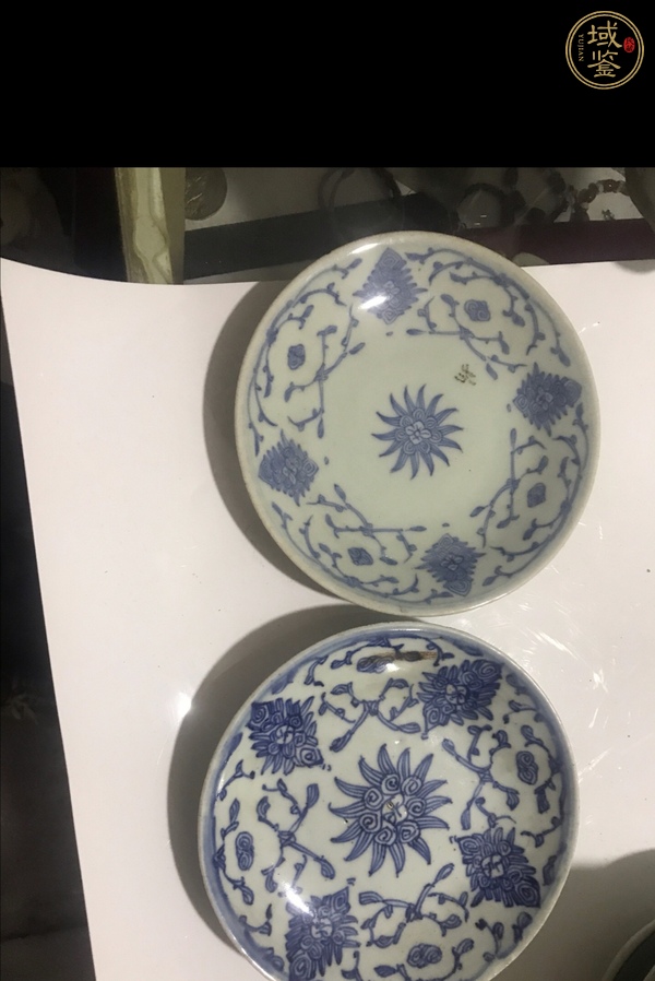 古玩陶瓷清中·青花花卉紋盤一對真品鑒賞圖