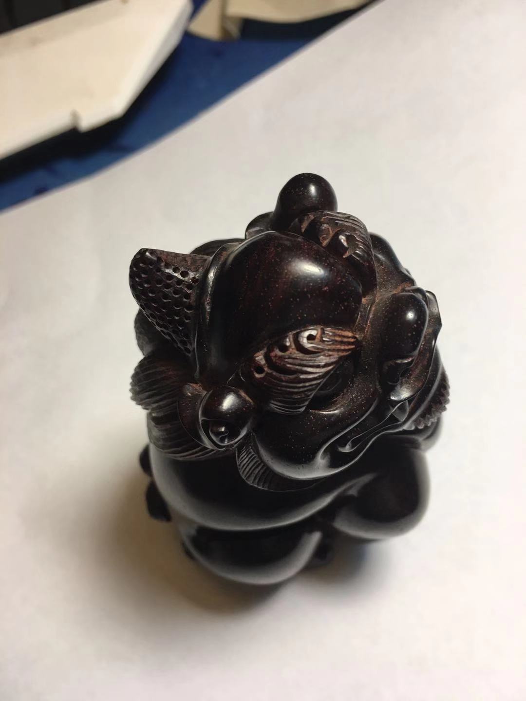中国　唐木紫檀製　獅子鈕印材　置物　M 　R4624