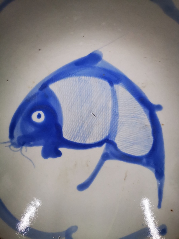 古玩陶瓷晚清民國 青花魚紋盤拍賣,當前價格450元