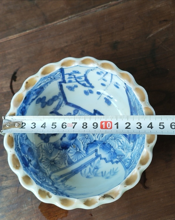 古玩陶瓷清末民初,青花花口描金碗拍賣,當前價格666元