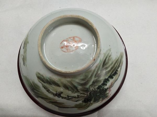 古玩陶瓷民國油彩山水紋碗拍賣，當(dāng)前價格1200元
