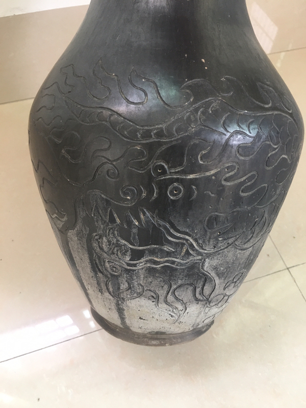 古玩陶瓷(已保真)民國精品黑陶刻龍紋大瓶拍賣,當前價格1888元