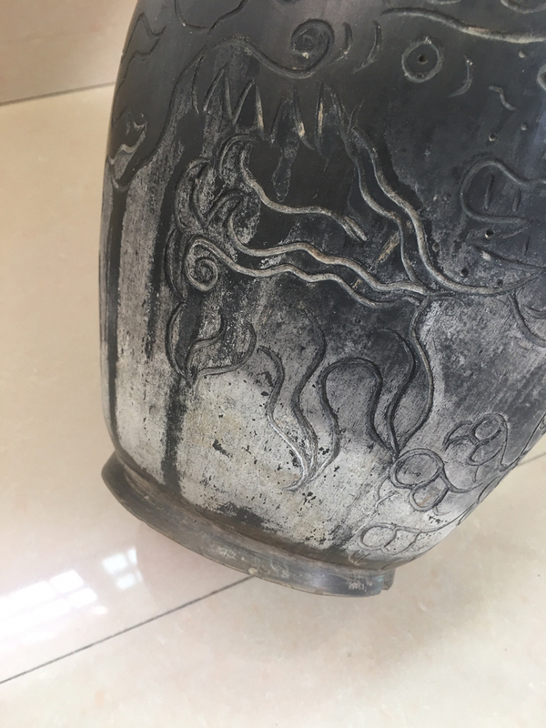 古玩陶瓷(已保真)民國精品黑陶刻龍紋大瓶拍賣,當前價格1888元