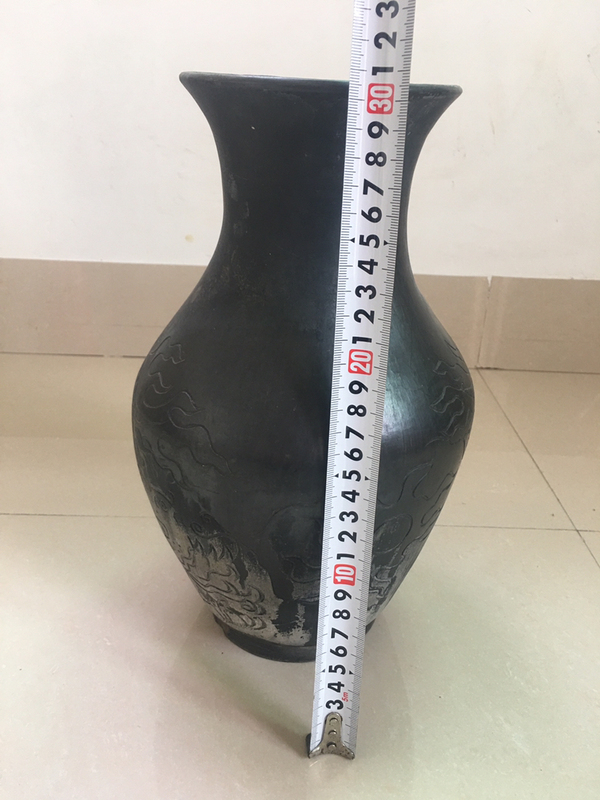 古玩陶瓷(已保真)民國精品黑陶刻龍紋大瓶拍賣,當前價格1888元