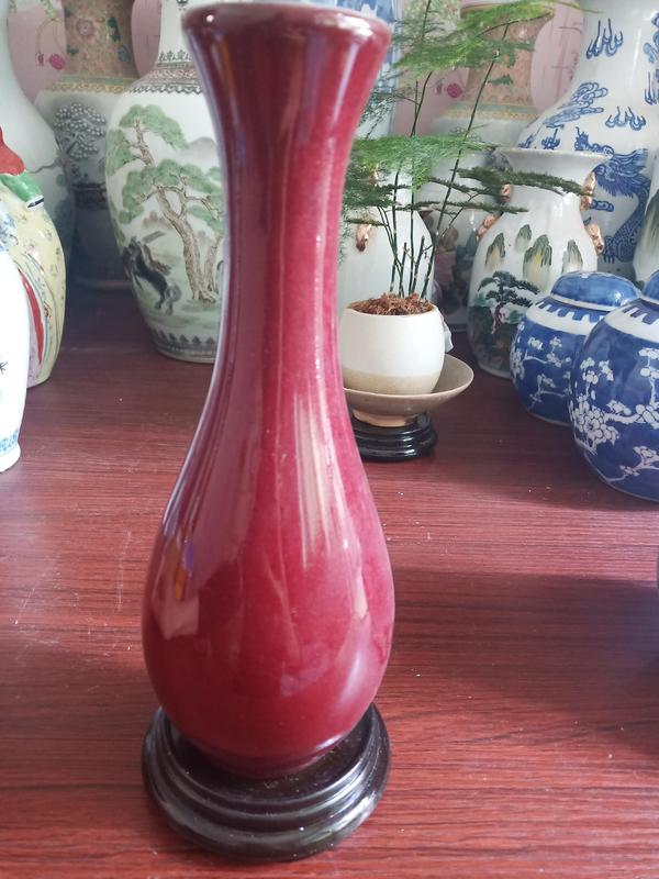 古玩陶瓷紅釉撇口瓶拍賣，當(dāng)前價(jià)格60元
