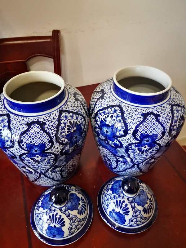 古玩陶瓷青花將軍罐一對拍賣,當前價格580元