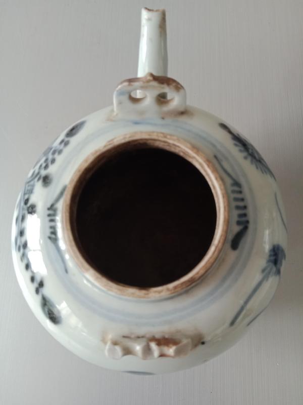 古玩陶瓷清中期青花人物紋提梁壺拍賣,當前價格680元