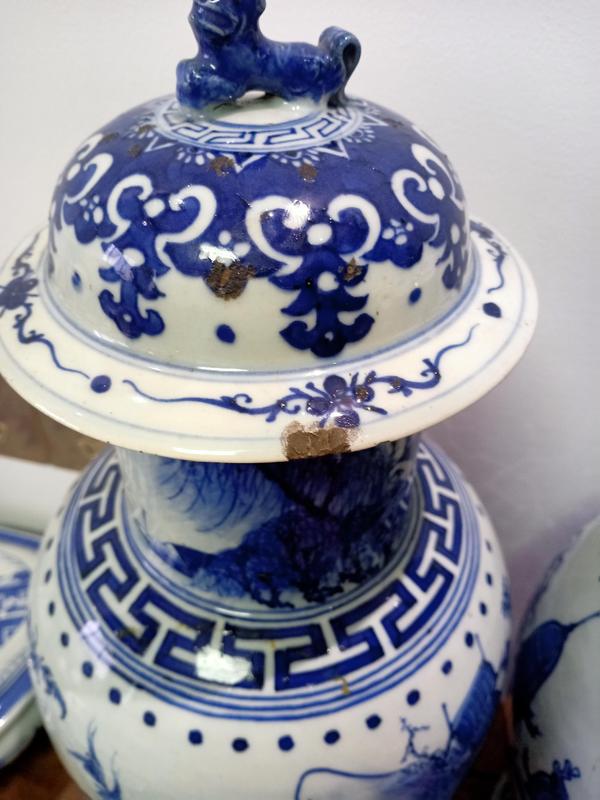 古玩陶瓷清代青花山水通景樊壯罐一對拍賣,當前價格19999元