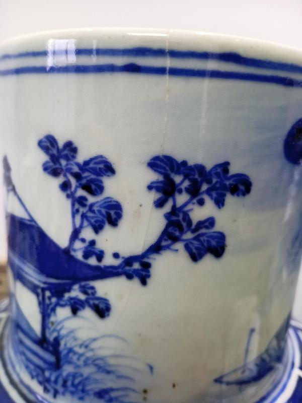 古玩陶瓷清代青花山水通景樊壯罐一對拍賣,當前價格19999元