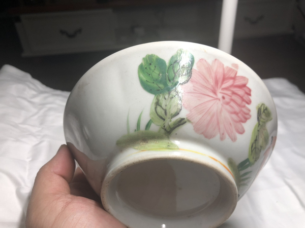 古玩陶瓷彩繪大公雞花卉紋碗拍賣,當前價格128元