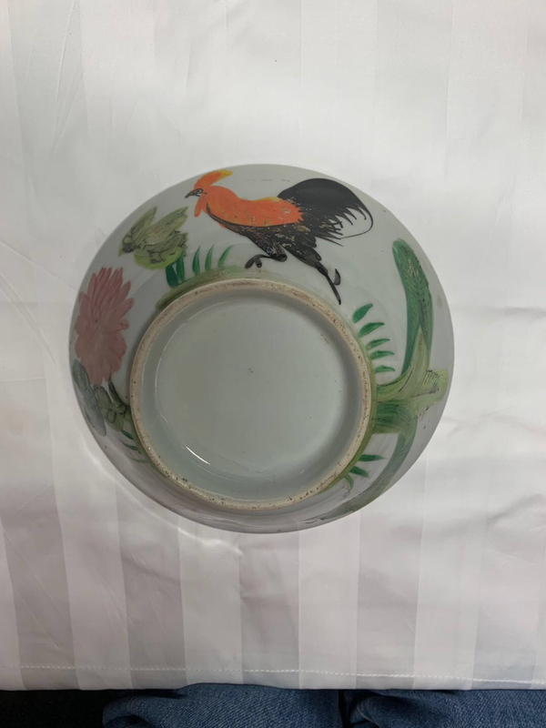 古玩陶瓷彩繪大公雞花卉紋碗拍賣,當前價格128元