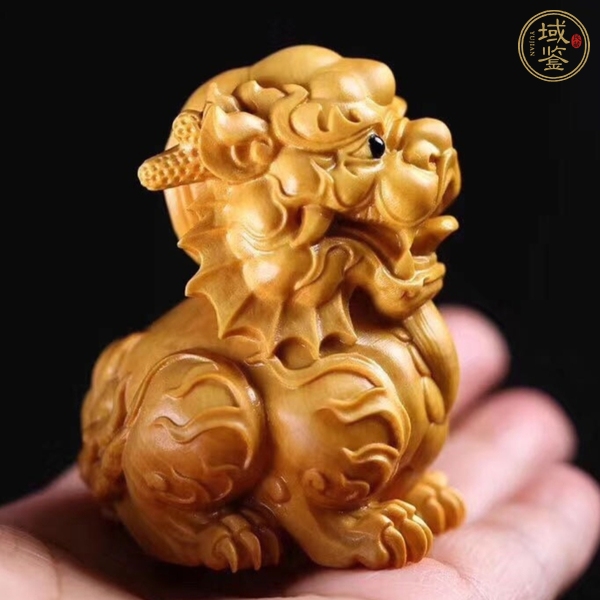 古玩雜項(xiàng)黃楊木雕刻瑞獅把玩件真品鑒賞圖