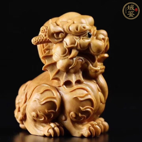 古玩雜項(xiàng)黃楊木雕刻瑞獅把玩件真品鑒賞圖