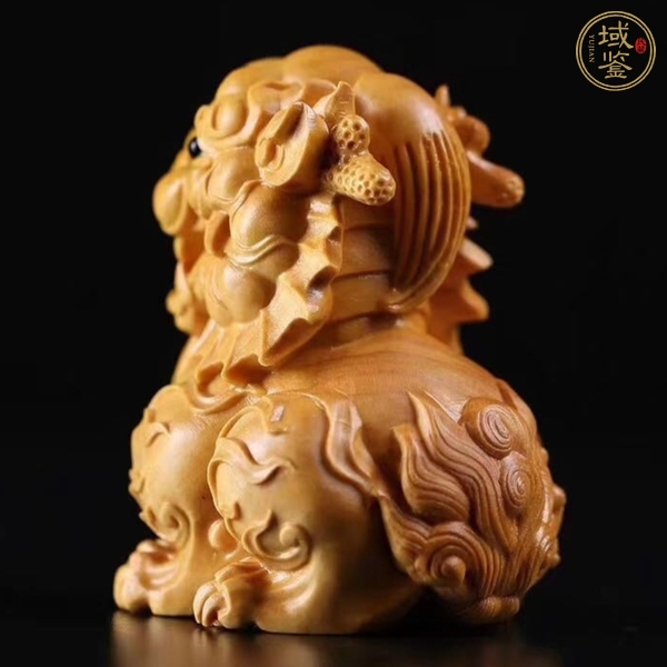 古玩雜項(xiàng)黃楊木雕刻瑞獅把玩件真品鑒賞圖