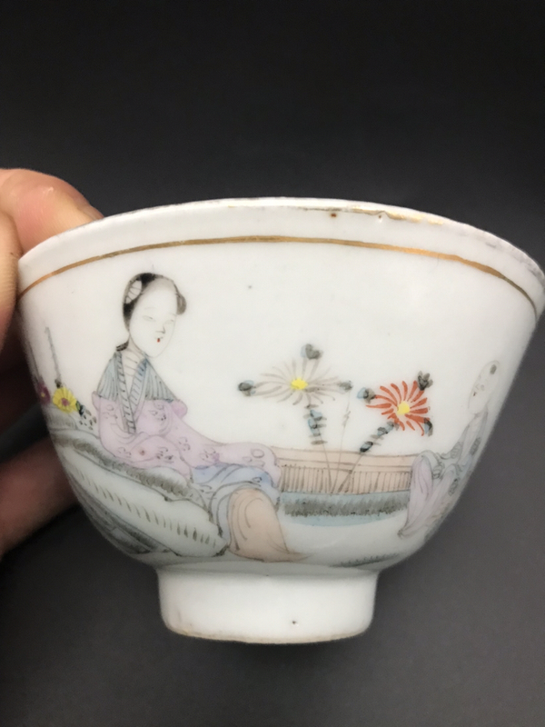 古玩陶瓷三娘教子人物紋粉彩蓋杯拍賣，當前價格980元