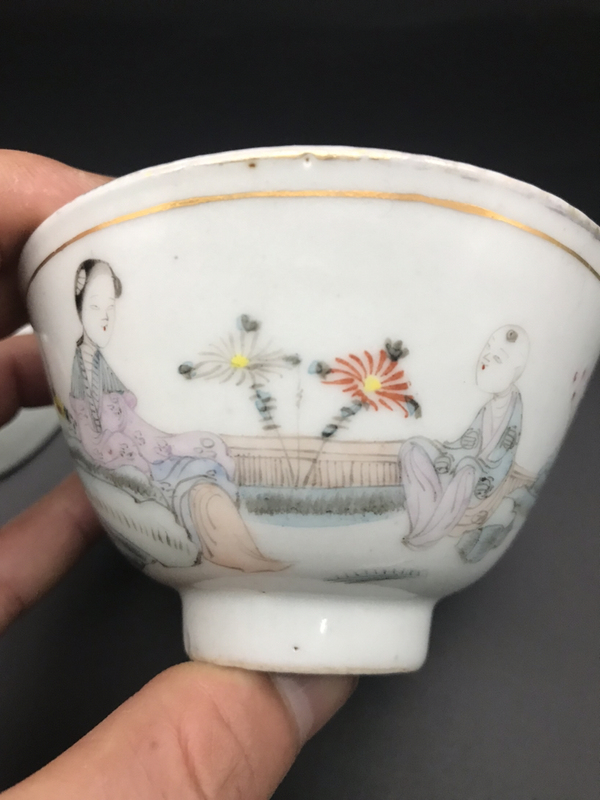 古玩陶瓷三娘教子人物紋粉彩蓋杯拍賣，當前價格980元