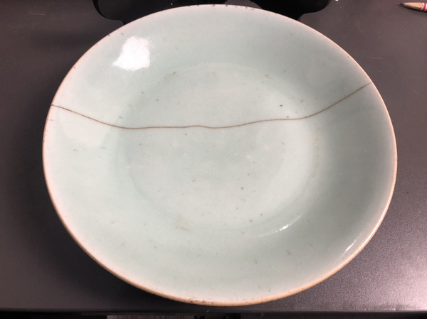 古玩陶瓷清代大號豆青釉盤拍賣,當前價格168元