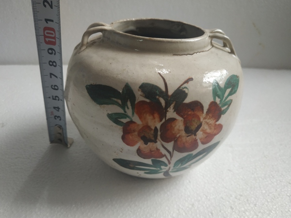 古玩陶瓷彩繪花卉紋四系罐拍賣,當前價格268元