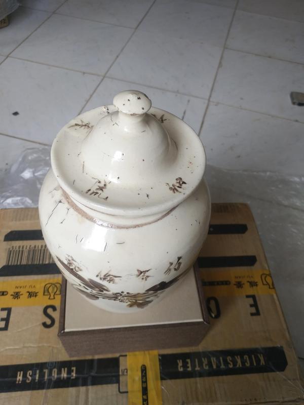 古玩陶瓷民國磁州窯白釉黑花蓋罐拍賣,當前價格900元