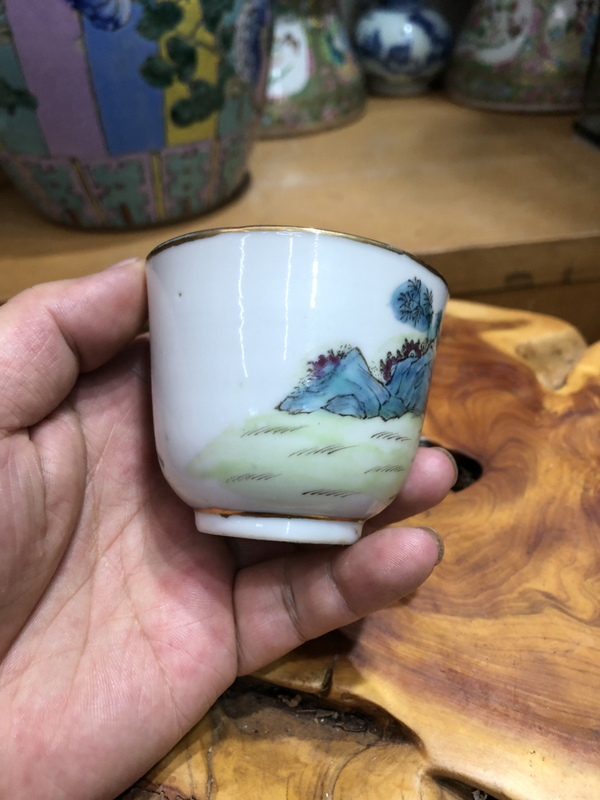 古玩陶瓷細路人物粉彩把杯拍賣，當前價格2000元