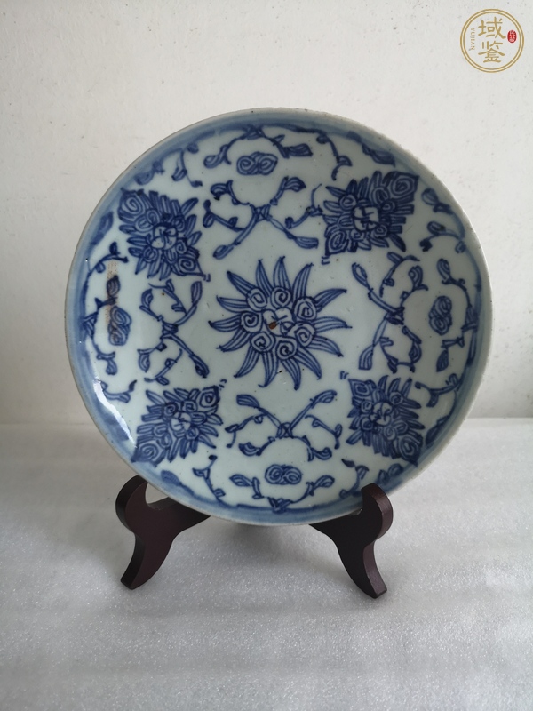 古玩陶瓷清中·青花花卉紋盤一對真品鑒賞圖