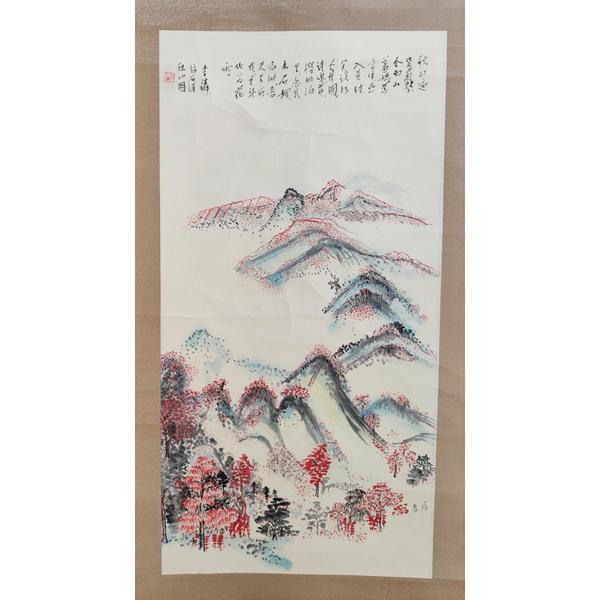 古玩轉(zhuǎn)賣(mài)李白麟老師手工原裱山水立軸拍賣(mài)，當(dāng)前價(jià)格4000元