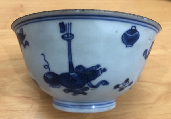 古玩陶瓷青花博古紋碗拍賣(mài)，當(dāng)前價(jià)格1600元