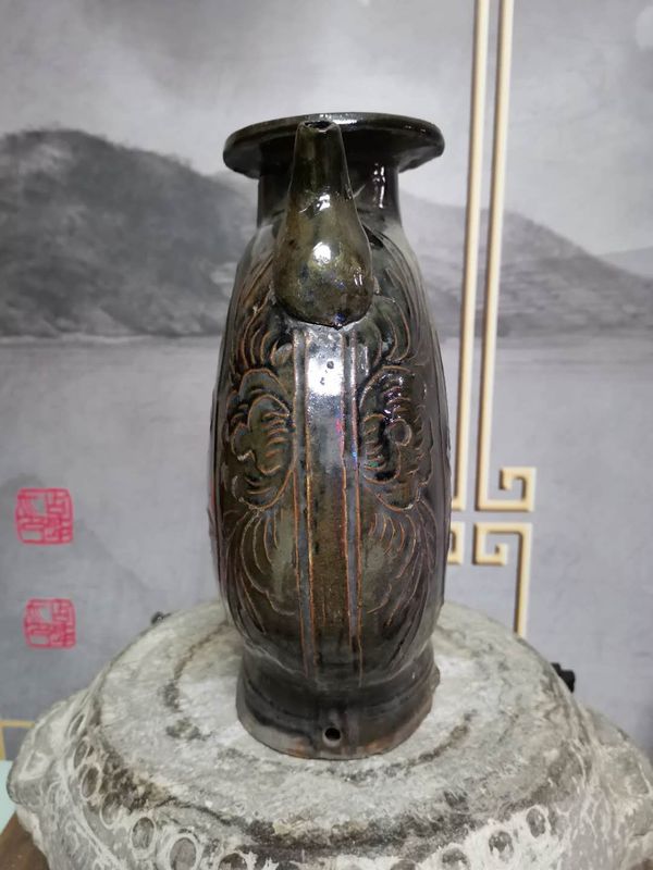 古玩陶瓷磁州窯印花扁壺拍賣(mài)，當(dāng)前價(jià)格1888元