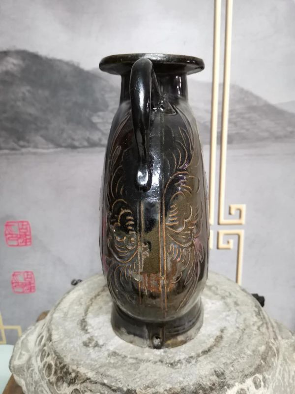 古玩陶瓷磁州窯印花扁壺拍賣(mài)，當(dāng)前價(jià)格1888元