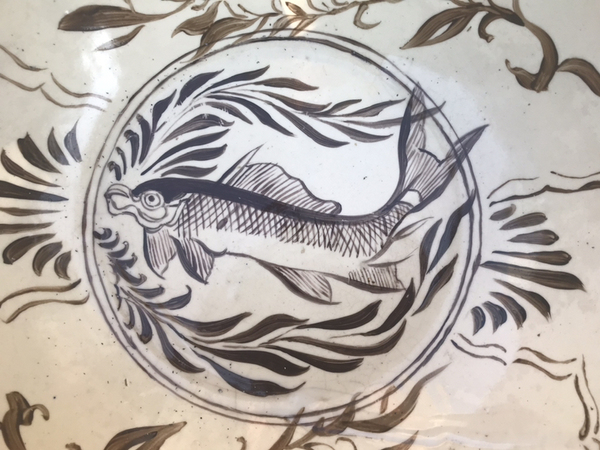 古玩陶瓷元·磁州窯白釉褐彩魚藻紋大盆拍賣,當前價格120000元
