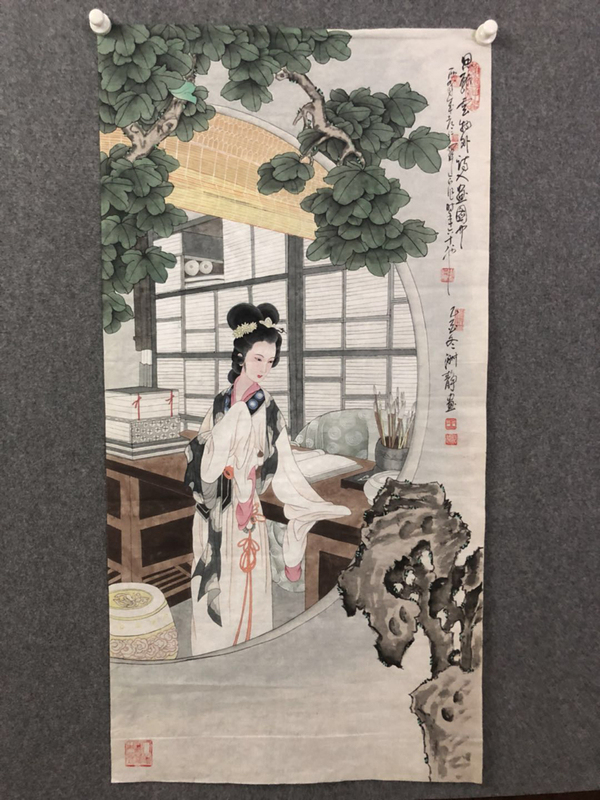 古玩字畫名家周仁輝收藏級精品工筆美人圖拍賣,當(dāng)前價格888元