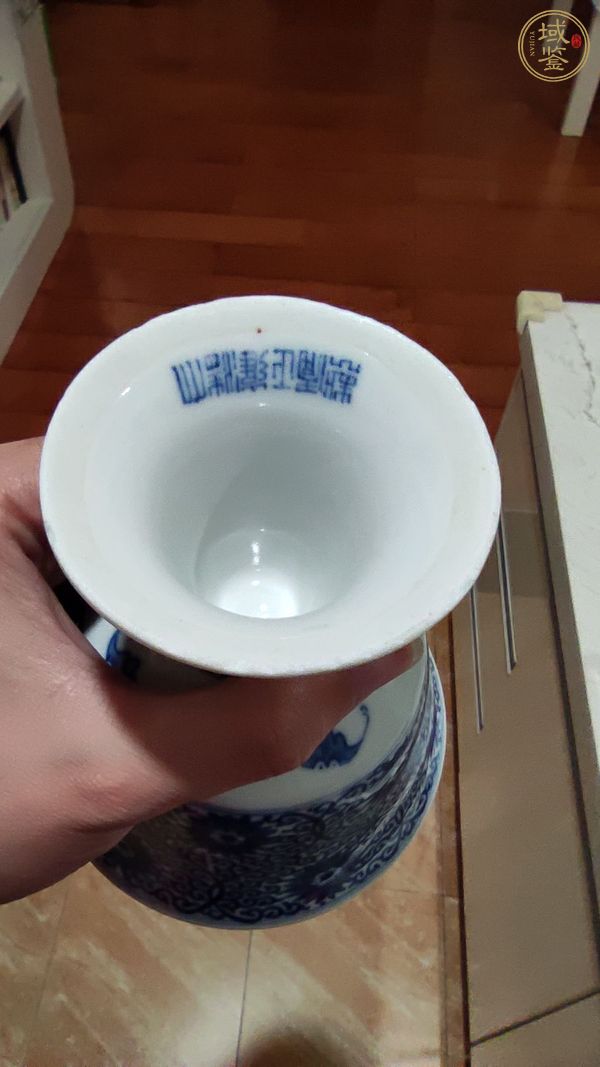 古玩陶瓷清晚期光緒青花蓮花瓔珞蝠紋高足杯真品鑒賞圖