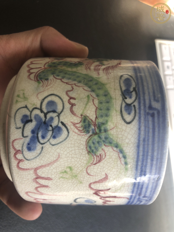 古玩陶瓷青花加彩龍紋圈足筒式香爐真品鑒賞圖