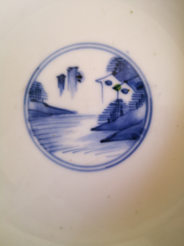 古玩陶瓷清代青花山水紋綠釉盤拍賣，當前價格600元
