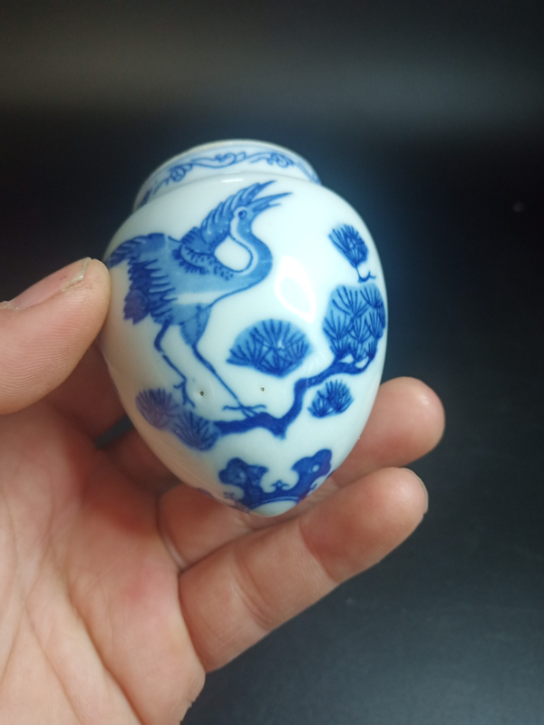 古玩陶瓷青花松鶴紋鳥食罐拍賣，當前價格1666元