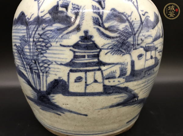 古玩陶瓷山水紋青花罐真品鑒賞圖