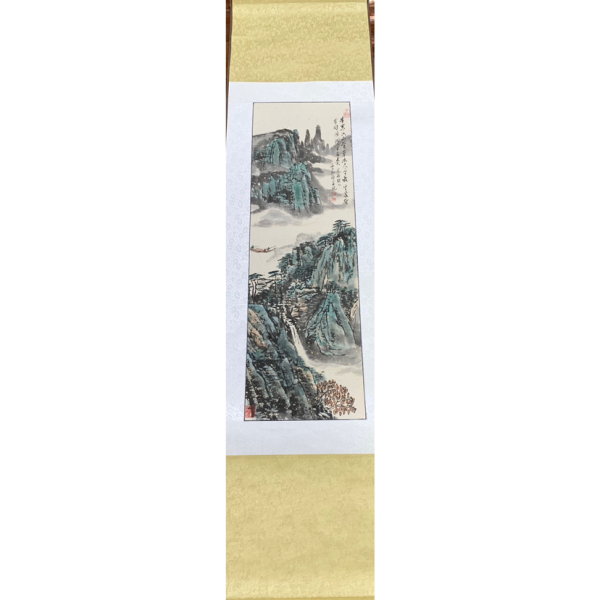 古玩字画精品山水潘弘邦写意青绿山水图轴拍卖，当前价格268元