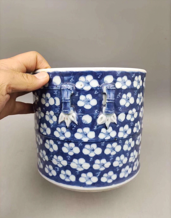 古玩陶瓷(精美細路)青花留白冰梅紋蓋缸拍賣,當前價格6888元