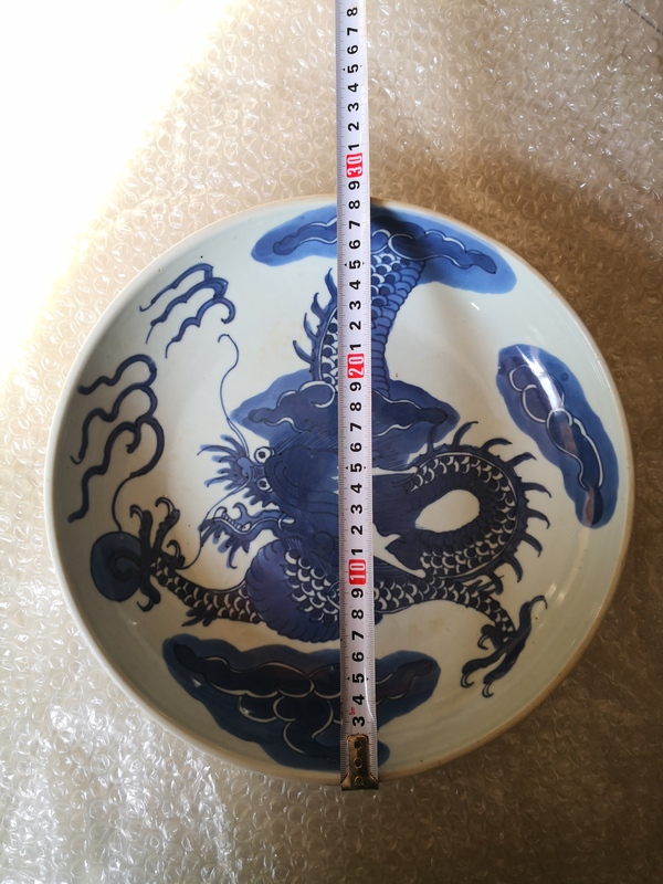 古玩陶瓷雍正青花過墻龍盤拍賣，當前價格10000元