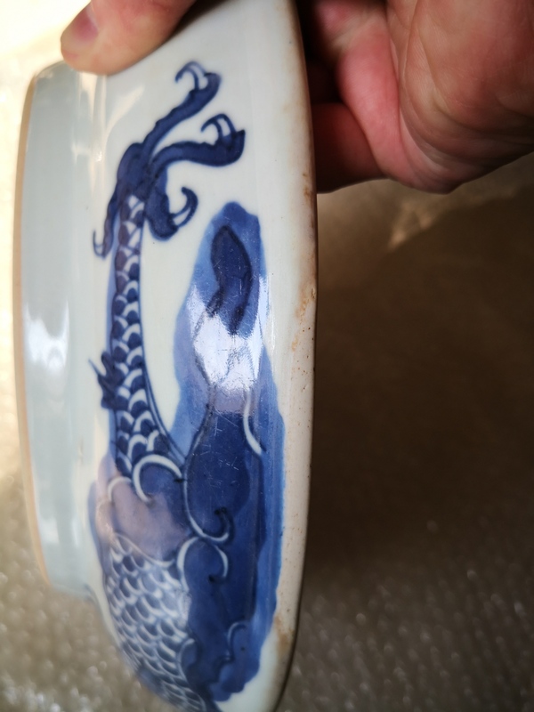 古玩陶瓷雍正青花過墻龍盤拍賣，當前價格10000元