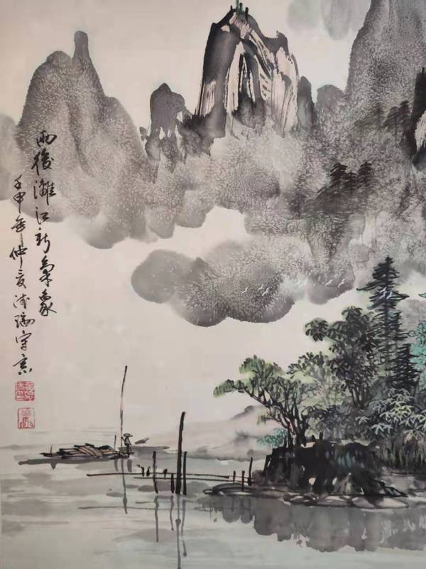 古玩字畫中美協(xié)會員黃德瑞老師雨后 漓江圖手工原裱立軸拍賣，當前價格1288元