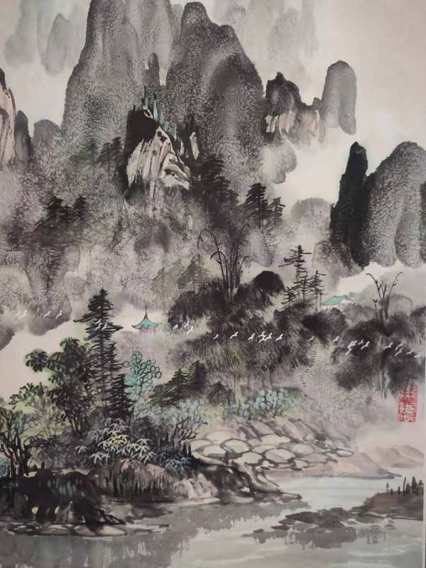 古玩字畫(huà)中美協(xié)會(huì)員黃德瑞老師雨后 漓江圖手工原裱立軸拍賣(mài)，當(dāng)前價(jià)格1288元