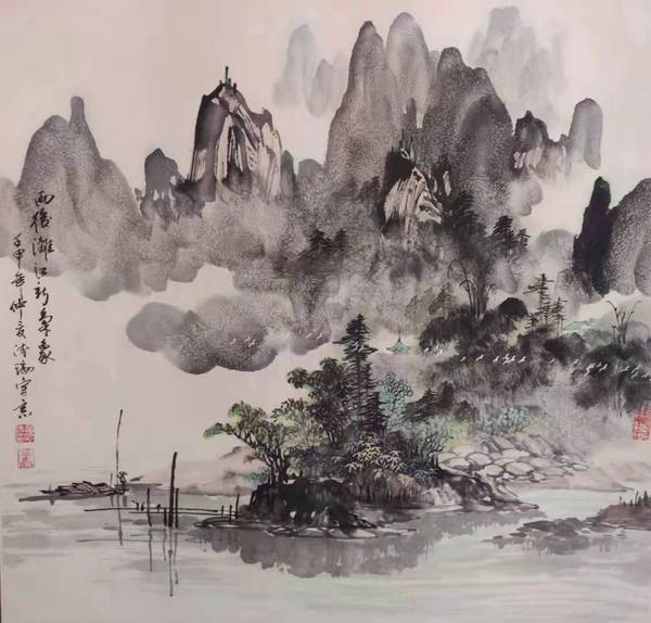 古玩字畫中美協(xié)會員黃德瑞老師雨后漓江圖手工原裱立軸拍賣，當(dāng)前價格1288元