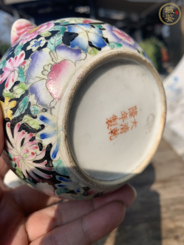 古玩陶瓷粉彩百花不露地茶壺真品鑒賞圖