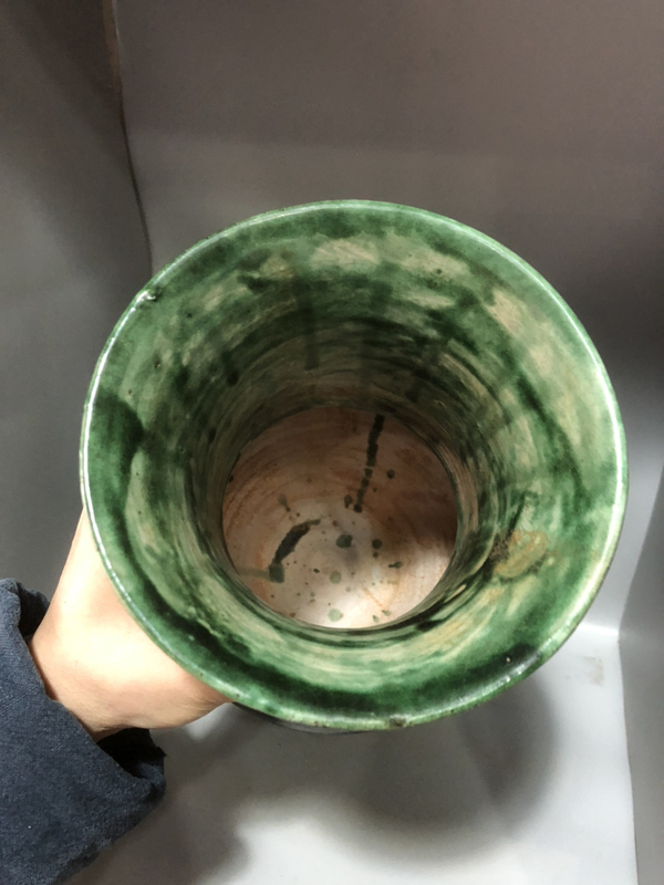 古玩陶瓷清代晚期綠釉盤口尊拍賣,當前價格2428元