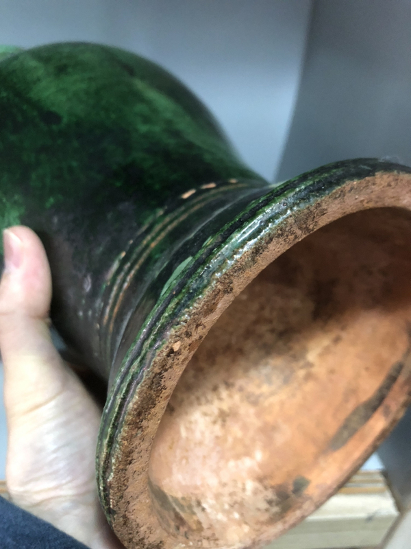 古玩陶瓷清代晚期綠釉盤口尊拍賣,當前價格2428元